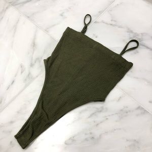 LF Emma & Sam High Leg Bodysuit Green Olive Size S